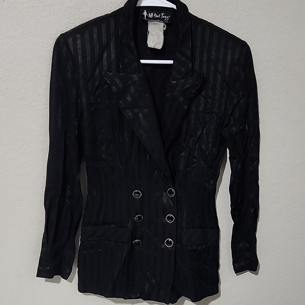 All That Jazz Blazer Womend Size 3 4 Black Jacket Pinstripe
